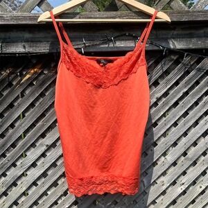 Vintage Y2K 90s Orange Lace Cami Coquette Whimsigoth Colourful Fairy Lace‎ Small